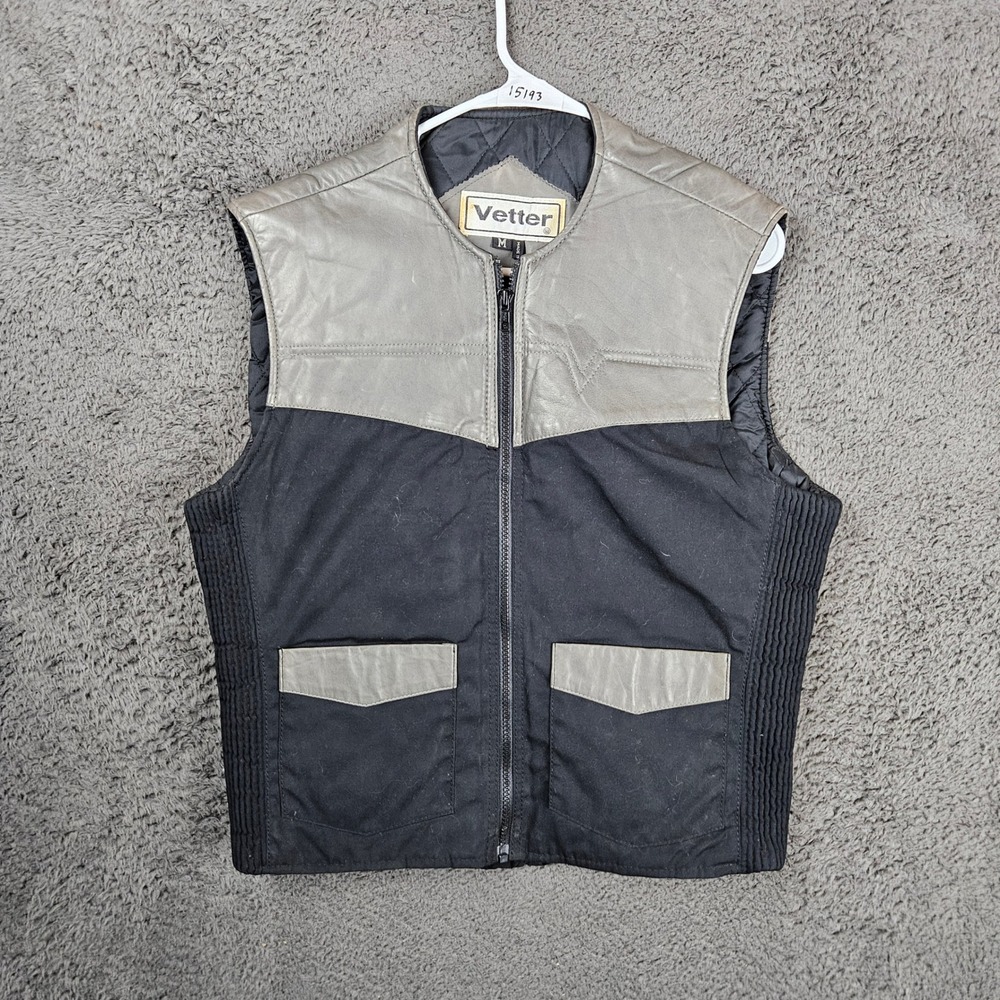 Vetter Mens Vest Size M Black Gray Leather Utility Pockets Zip Front Rex‎ Marsee